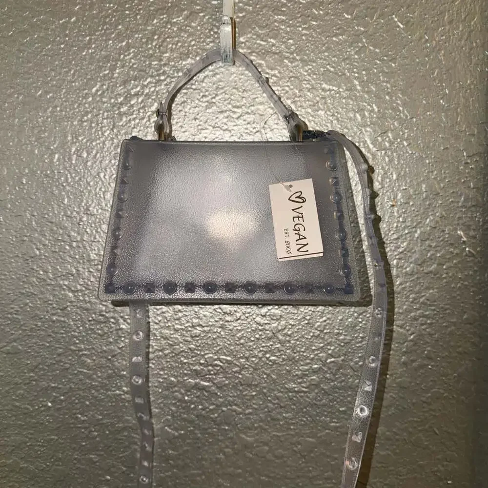 Akira In The Night Studded Clear Jelly Top Handle Crossbody Bag